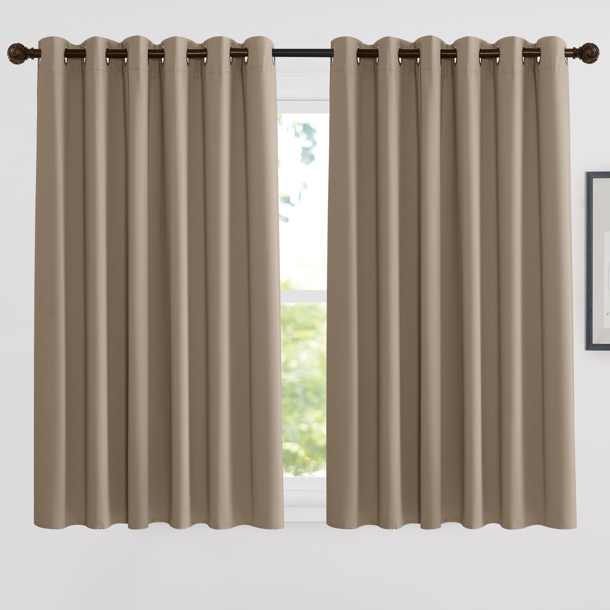 PONY DANCE Bedroom Blackout Curtains 90x54 Inch Eyelet Thermal Insulated Extra Wide Curtains & Drapes for Room Darkening / Privacy Protection, 2 Pcs, W 90 x L 54 Inch, Mocha — image 1