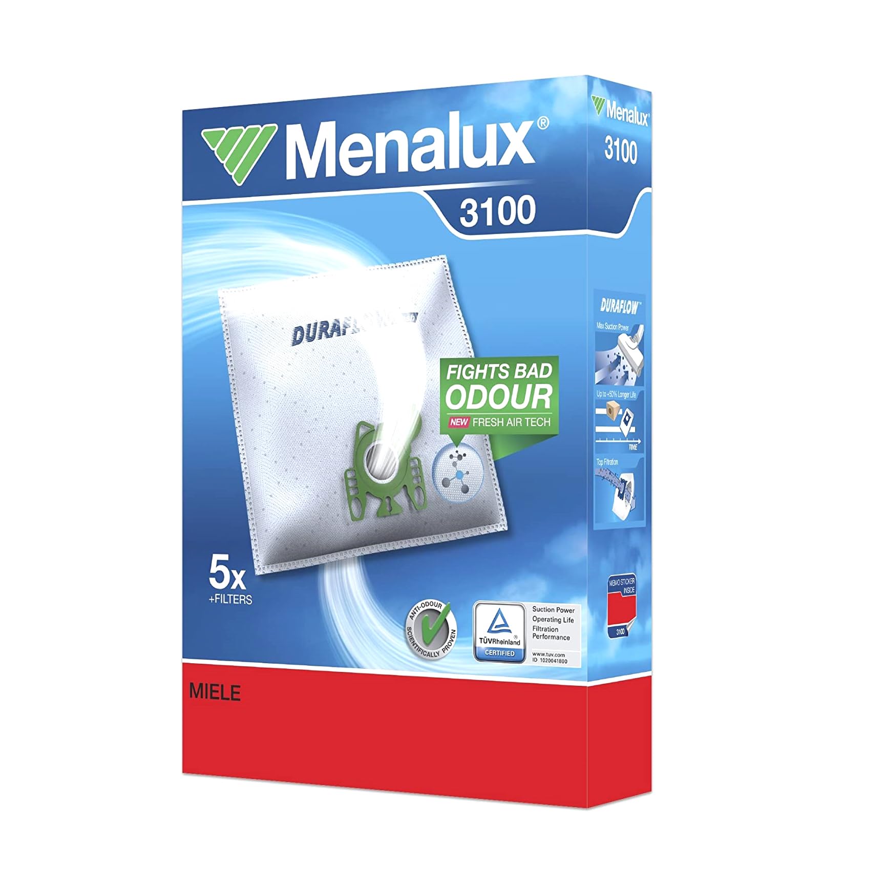 Menalux 3100 Pack of 5 Dustbags, 1 Motor Filter and 1 Micro Filter