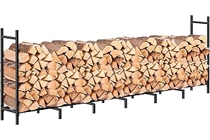NANANARDOSO 8ft Outdoor Firewood Rack Holder for Fireplace Wood Storage, Bottom Widening, Adjustable Heavy Duty Fire Log Stacker Stand for Fireplace Metal Lumber Storage Carrier Organizer, Matte black