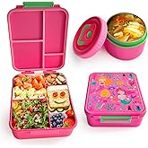 Kidz Bento Lunch Box with Soup Thermo, 4 Compartments Lunch Box Containers Leak proof, Insulated Food Jar for Travel Picnic