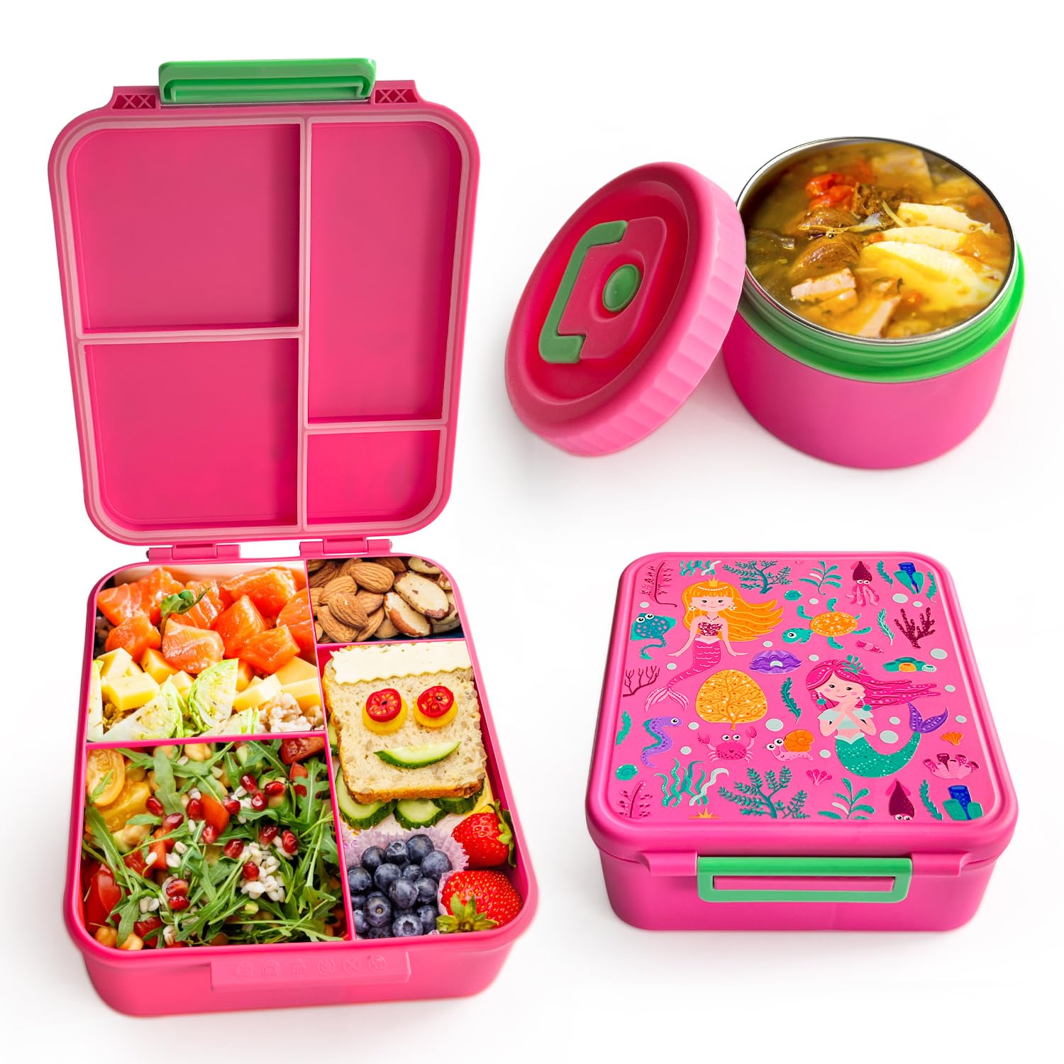 Photo 1 of Kids Bento Lunch Box with Soup Thermo, 4 Compartments Lunch Box Containers Leak proof, Insulated Food Jar for Travel Picnic