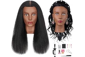 16” Firstwon Mannequin Head Human Hair with 100% Real Hair Cosmetology Manikin Doll Head for Hair Styling Mannequin Head for Braiding with Table Clamp Stand and Tools(#1B 16Inch)