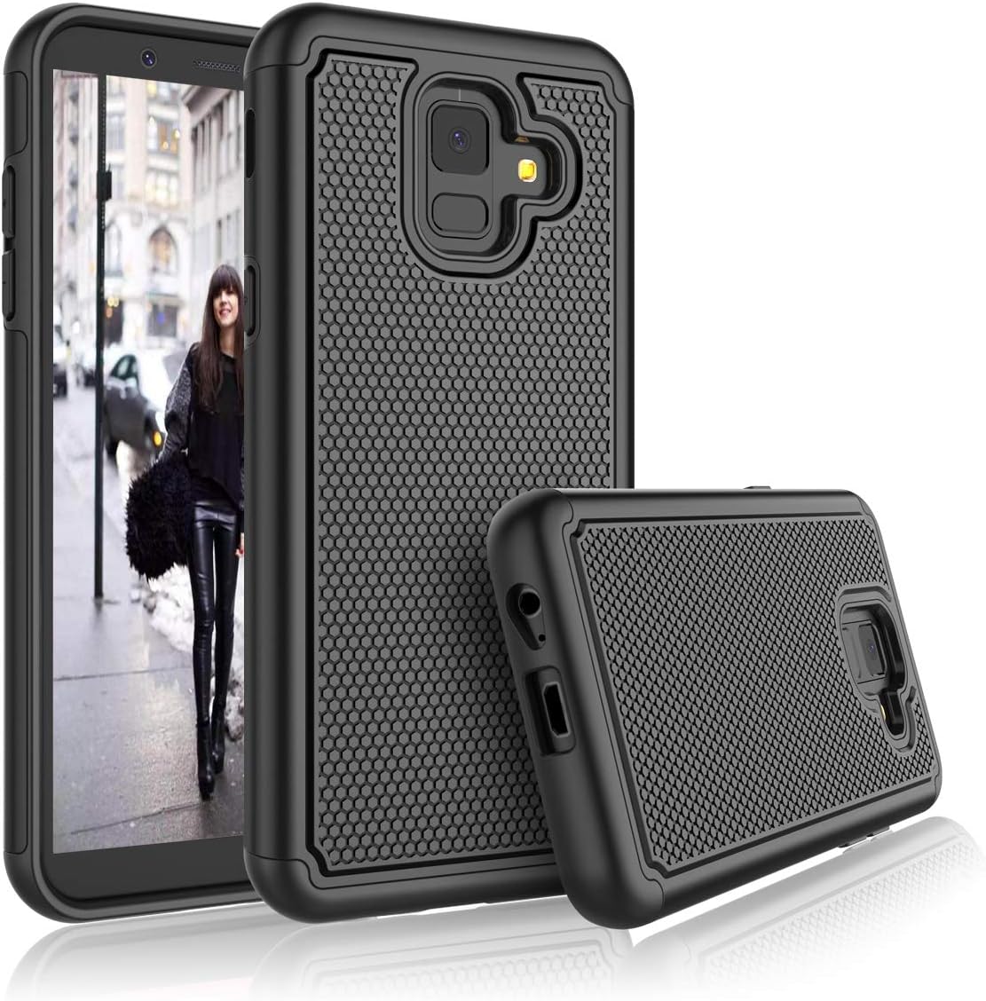 Eutekcoo Galaxy A6 2018 Phone Case, [Tmajor Series] Shock Absorption [Drop Resistance] [Non-Slid] Rugged Silicone TPU Hybrid Dual Layer Case Bumper Back Cover For Samsung Galaxy A6 2018 - Coal Black