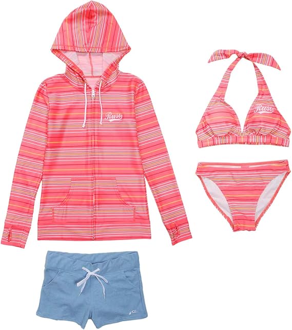 Amazon Rusty ラスティ レディース用ラッシュガード付きビキニ水着4点セット 934 693 ピンク Sw2274 7s ビキニ セパレーツ 通販