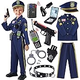 Qivbicy Police Costume for kids - 11PCS Police Officer Costume for Boys, Halloween Costumes for Kids
