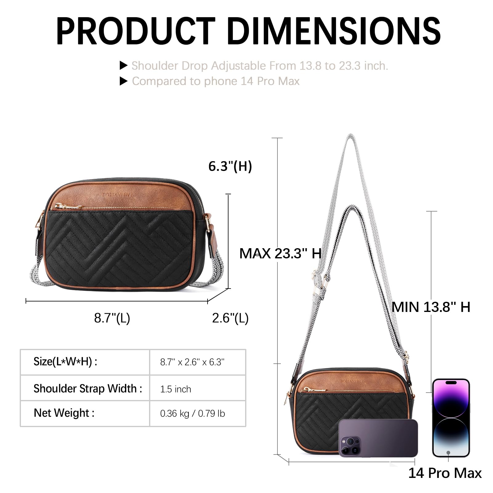 BOSTANTEN Quilted Crossbody Bags for Women Vegan Leather Purses Small Shoulder Handbags with Wide Strap