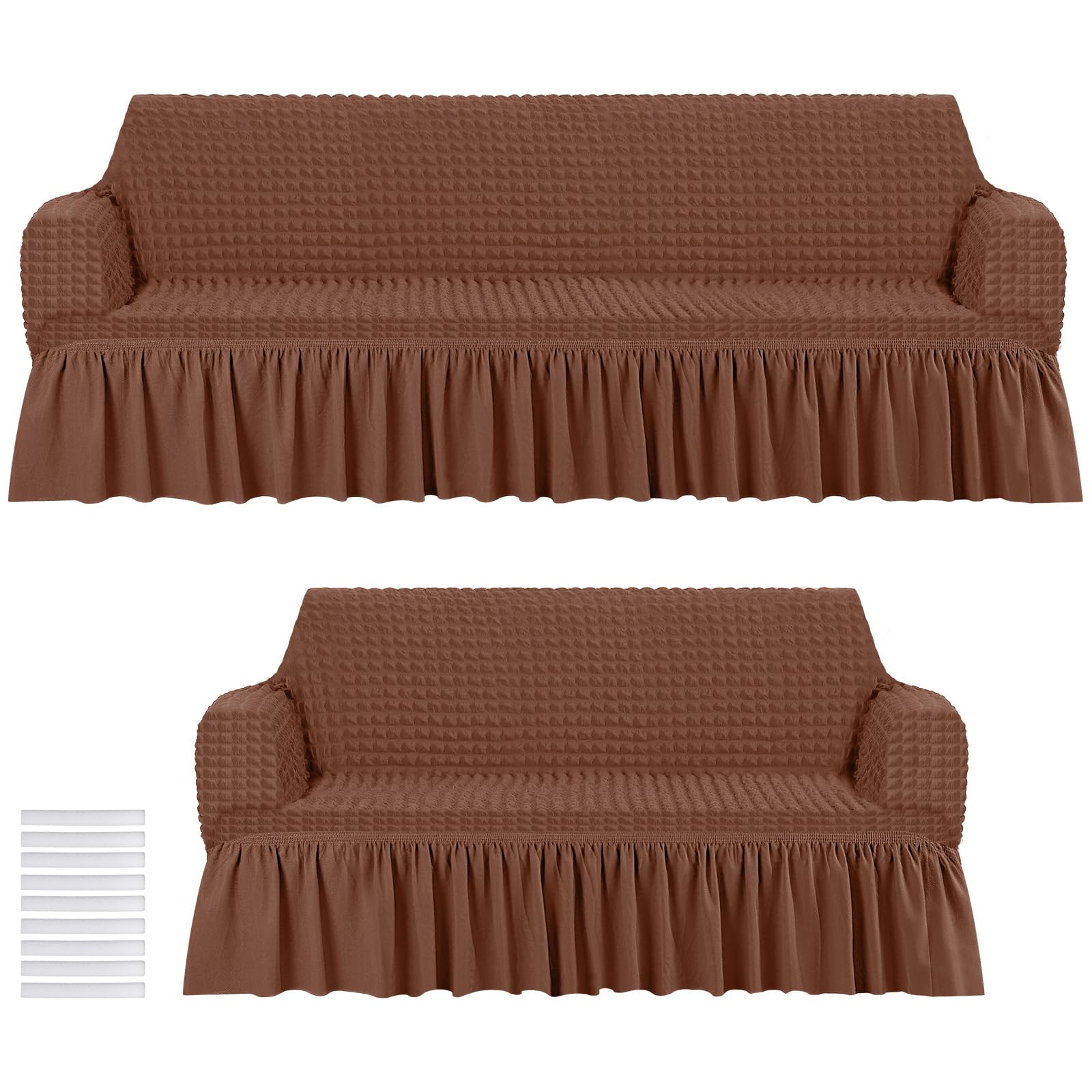 Photo 1 of Fanfanwin 2 Pcs Sofa Slipcover Set for Couch Cushion Couch Cover with Skirt Durable Washable High Elastic Stretchable Furniture Covers for Sofa Loveseat Arm Chair(Brown)