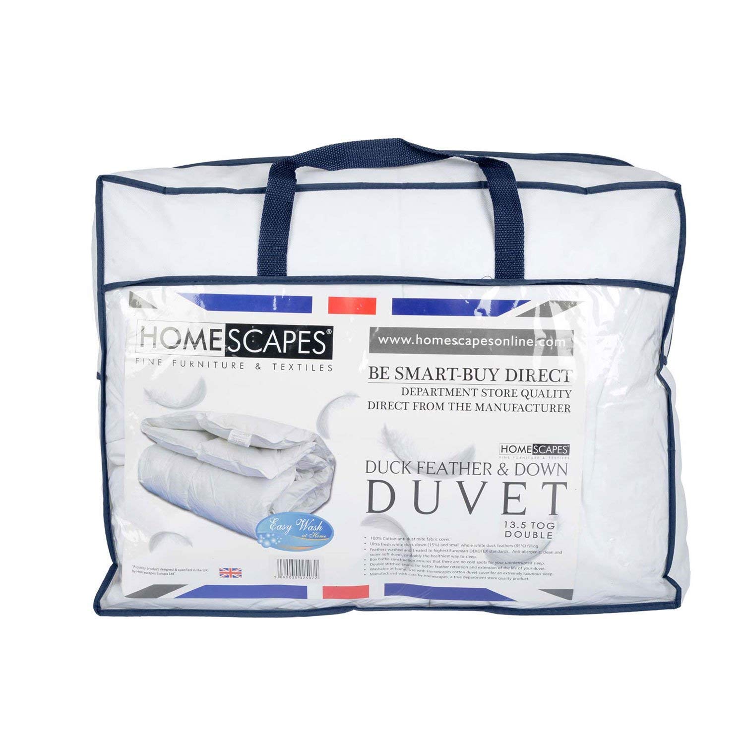 Homescapes Double 13.5 Tog New White Duck Feather & Down Duvet 100