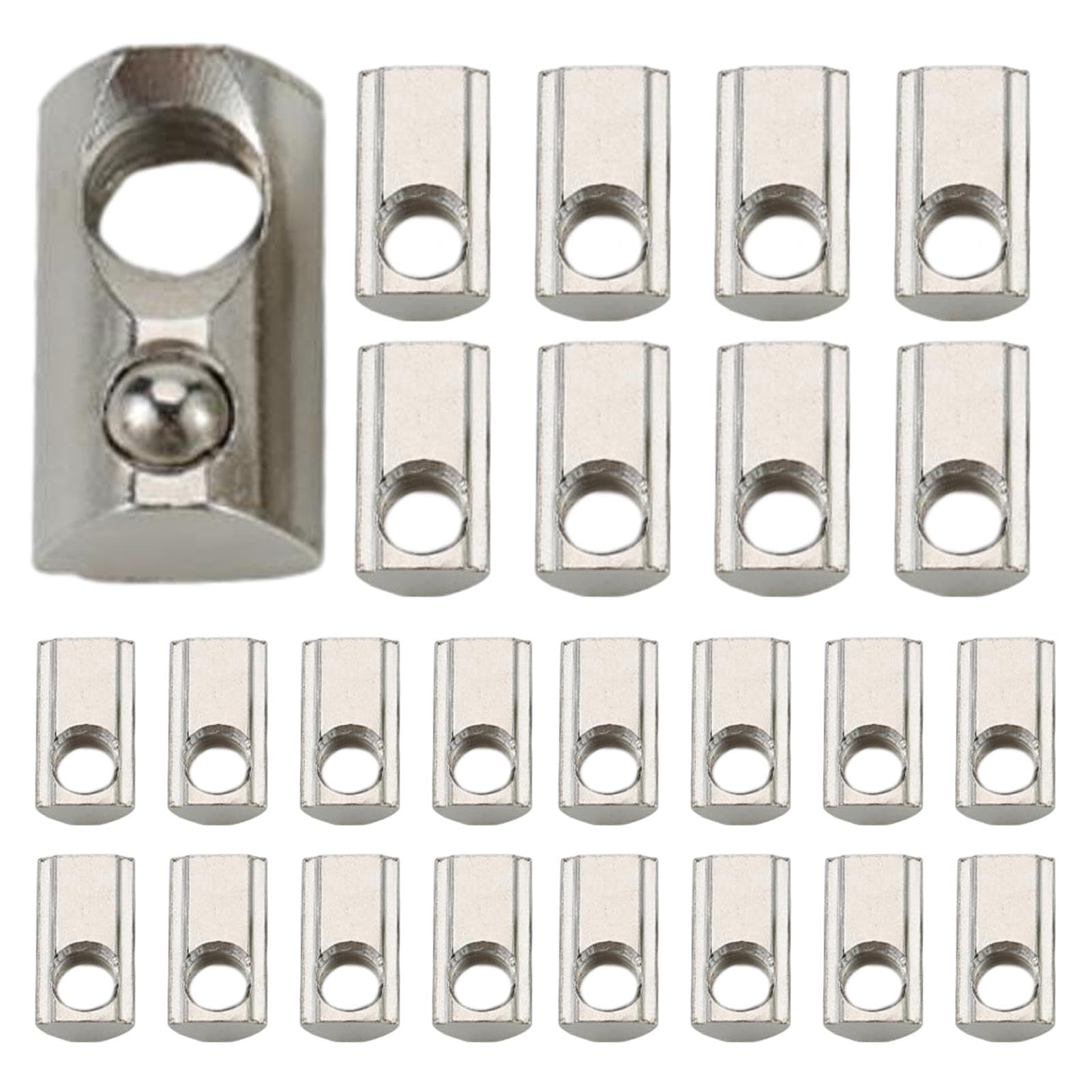 AUTUUCKEE 25 Pcs M8 T Slot Nuts Roll in Spring T-nut with Roll Ball, Carbon Steel for 4040 Series Aluminum Extrusion Profile Rail with 8mm Slot (Silver)