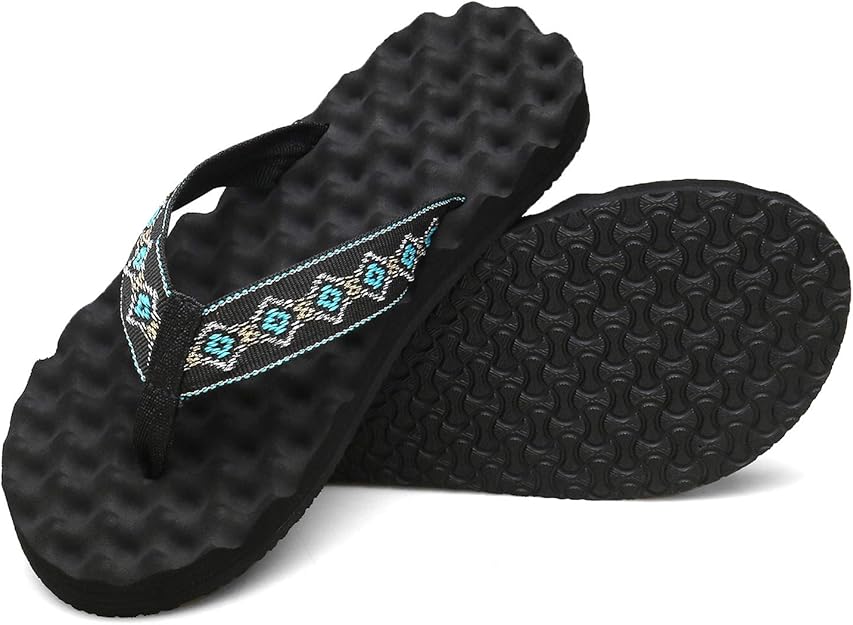 Amazon.com | QLEYO Womens Flip Flops, Comfort Massage Insole Slippers, Wide Width Thong Sandals 