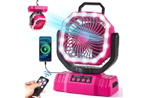 Odoland 20000mAh Portable Camping Fan with LED Light, Rechargeable Battery Operated Oscillating Fan with Remote & Hook, Outdo