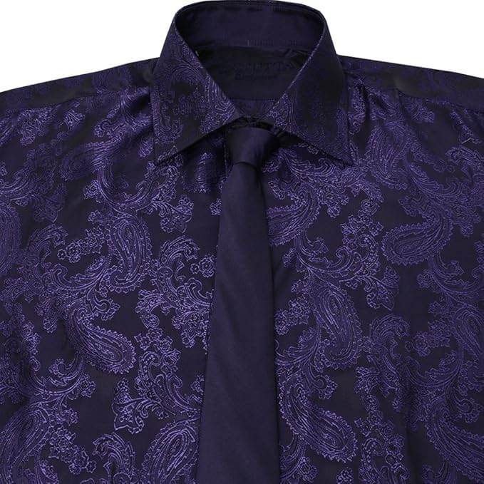 Lanutta Mens Shirt and Tie Set in Purple Paisley Wedding Shirt XXXL Chest 48in Collar 19in