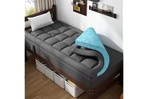 ABENE 3 Inch Dual Layer Memory Foam Mattress Topper Twin XL, 2 Inch Memory Foam Plus 1 Inch Down Alternative Pillowtop Mattress Pad, with Bedside Pocket, College Dorm Essential (Twin XL, Gray)