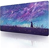 Lokigo Gaming Mouse Pad, Large Mouse Pad for Desk, Desk Mat Extended Mousepad, Cute Purple DeskPad with Non-Slip Rubber Base, Computer Mats for Desktop Home Office (31.5"x15.7", Cat)