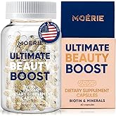 Moerie Ultimate Hair Boost Supplement for Women & Men - Hair, Skin, Nails Vitamins with Biotin & Minerals for Hair Health - Thicker Hair - 60 Capsules