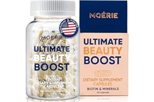 Moerie Ultimate Hair Boost Supplement for Women & Men - Hair, Skin, Nails Vitamins with Biotin & Minerals for Hair Health - Thicker Hair - 60 Capsules