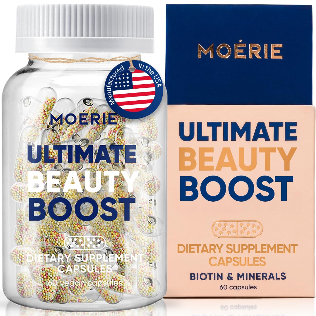 Moerie Ultimate Hair Boost Supplement for Women & Men - Hair, Skin, Nails Vitamins with Biotin & Minerals for Hair Health - Thicker Hair - 60 Capsules