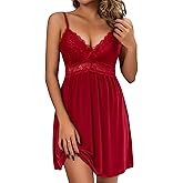 Oberitiny Women Lace Modal Nightwear Sleepwear Chemises V-Neck Full Slip Babydoll Nightgown