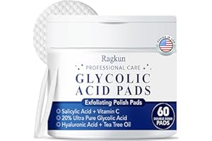 Ragkun Exfoliating Pads - Glycolic Acid 20% Resurfacing Pads for Face with Vitamins B5, C & E - Face Pads with Salicylic Acid, Exfoliating Peel Pads for Face with Deep Cleaning Effect - 60 Pads