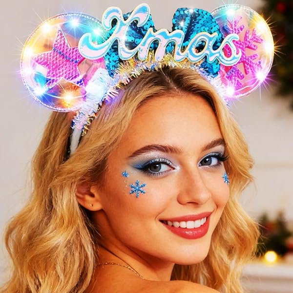 Amazon.com: JEAIRTS Light Up Christmas Mouse Ears Headband 