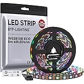 BTF-LIGHTING WS2812B IC RGB LED Strip,UL Listed,DC5V 16.4FT 300LED IP30 | ECO Alloy Wires Black PCB Individually Addressable 5050SMD for DIY Chasing Color Project,3M Tape(No Adapter or Controller)