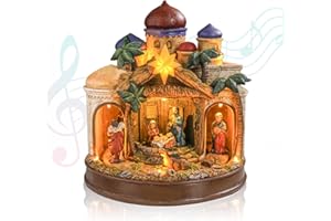 Vigdur 11" Christmas Nativity Set - Animated Christmas Village Nativity Scene with Colorful Lights & 2 Religious Songs, Rotating Figures, Christmas Collectible Buildings for Home Holiday