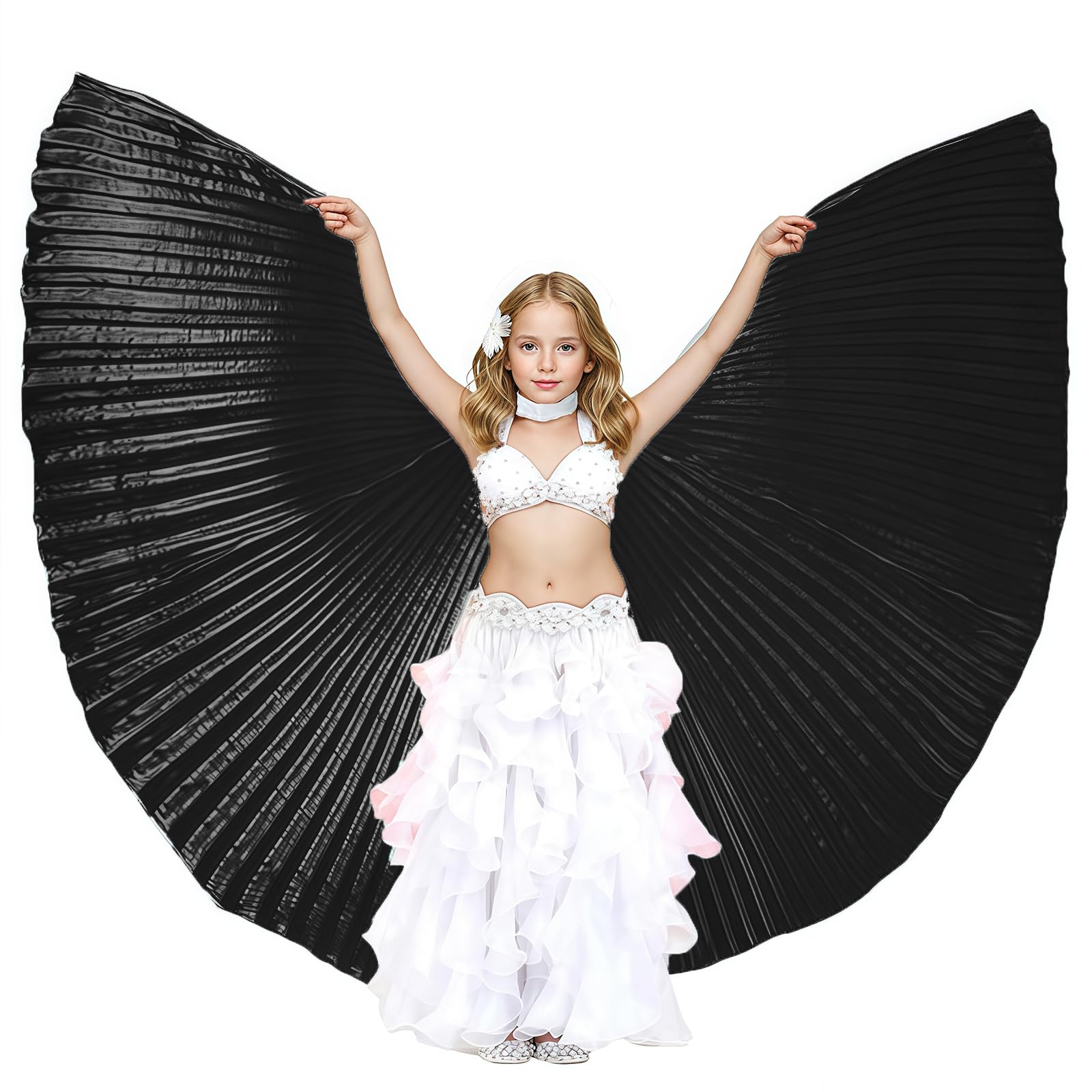 Baisdan Kids Isis Wings + Sticks + Carrying Bag Belly Dance Performance Costumes Angel Wings for Girls (Black, 39.37 - 40.16 inches, Age 6+) — image 1