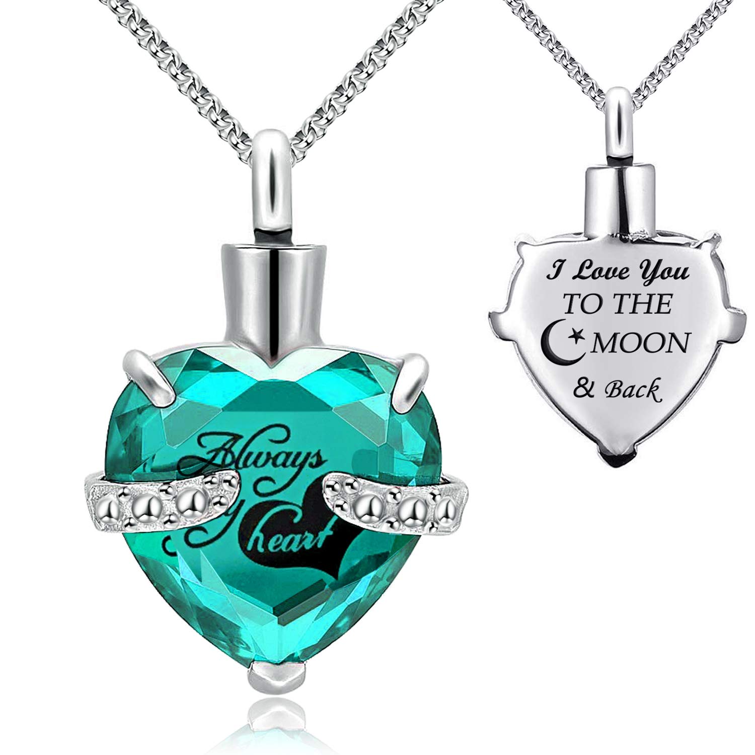 Urn Necklace for Ashes Always in My Heart I Love You to the Moon and Back Birthstone Cremation Keepsake Pendant Necklaces (March) — image 1
