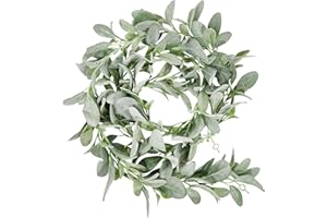 BIRSPPY Quadow Artificial Lamb's Ear Greenery Garland, 6 Ft Long Artificial Lambs Ear Garlands Room Decor Green Leaves Vines Garland Home Party Garden Decor