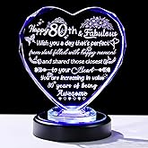 Happy 80th Birthday Gifts for Women, 80 Year Birthday Gifts for Mom Grandma Friends, Crystal Heart Keepsake with Colorful LED Lights Base Turning 80 Keepsake Home Decor