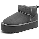 DREAM PAIRS Platform Mini Boots for Women Suede Genuine Leather, Classic Winter Ankle Snow Boots with Memory Foam Insole Lightweight Anti-Slip Outsole FuzzyClassic