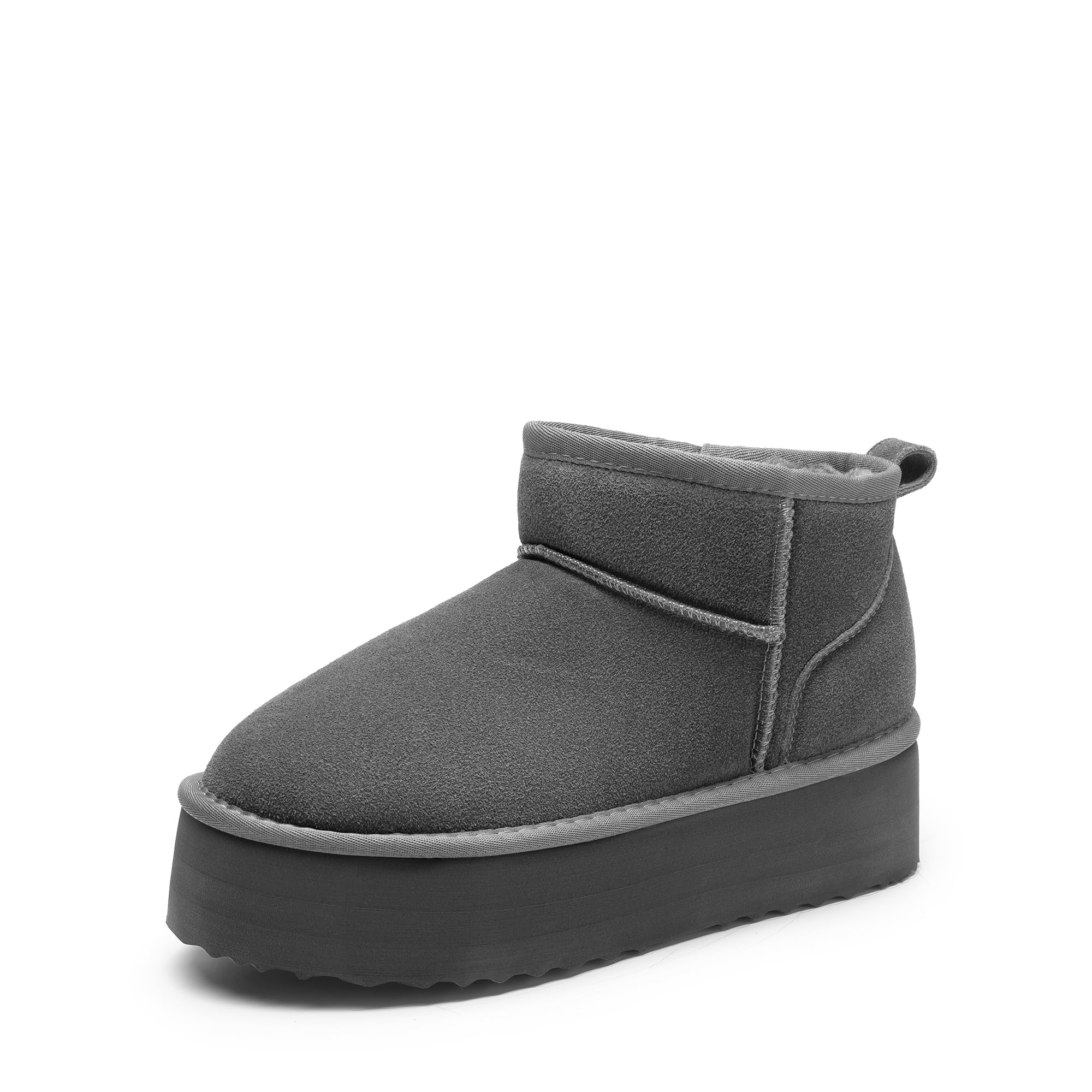 DREAM PAIRS Platform Mini Boots for Women Suede Genuine Leather, Classic Winter Ankle Snow Boots with Memory Foam Insole Lightweight Anti-Slip Outsole FuzzyClassic,Size 7.5,Grey,SDSB2427W Image