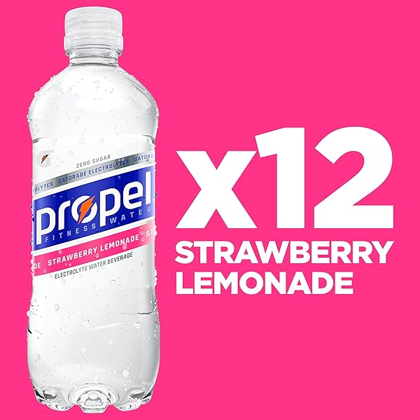 PROPEL ELECTROLYTE ENHANCED WATER SPORTS DRINK, STRAWBERRY LEMONADE FLAVORED WATER, ZERO CALORIE & ZERO SUGAR HYDRATION WITH ELECTROLYTES AND VITAMINS C & E, 16.9 FL OZ WATER BOTTLES (12 PACK)