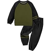 WIQI Toddler Boy Clothes Color Block Long Sleeve Sweatshirt and Pants 2 Piece Boys Sweatsuit Fall Winter Outfits Set