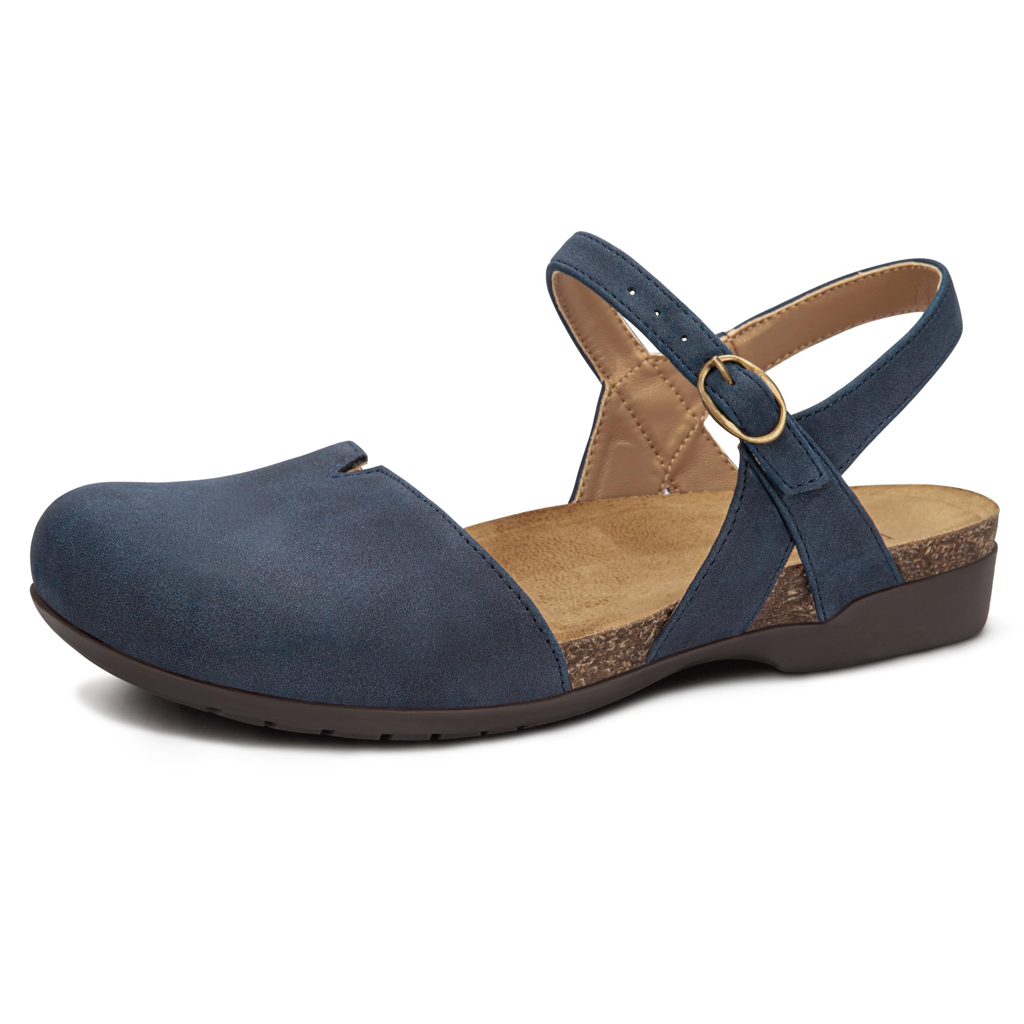 Photo 1 of PARTY Closed Toe Sandals Women, Barefoot Arch Support Flat Sandals for Office Work and Travel with Comfortable Cork Footbed,NAVY,7