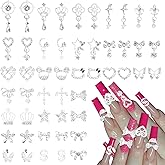 50 Pcs 25 Styles Silver Nail Charms, Star Heart Crown Bow Dangle Nail Charms Mix Alloy Butterfly Dollar Cross Flower Y2K Nails Silver Charms Gems for Nails Art DIY