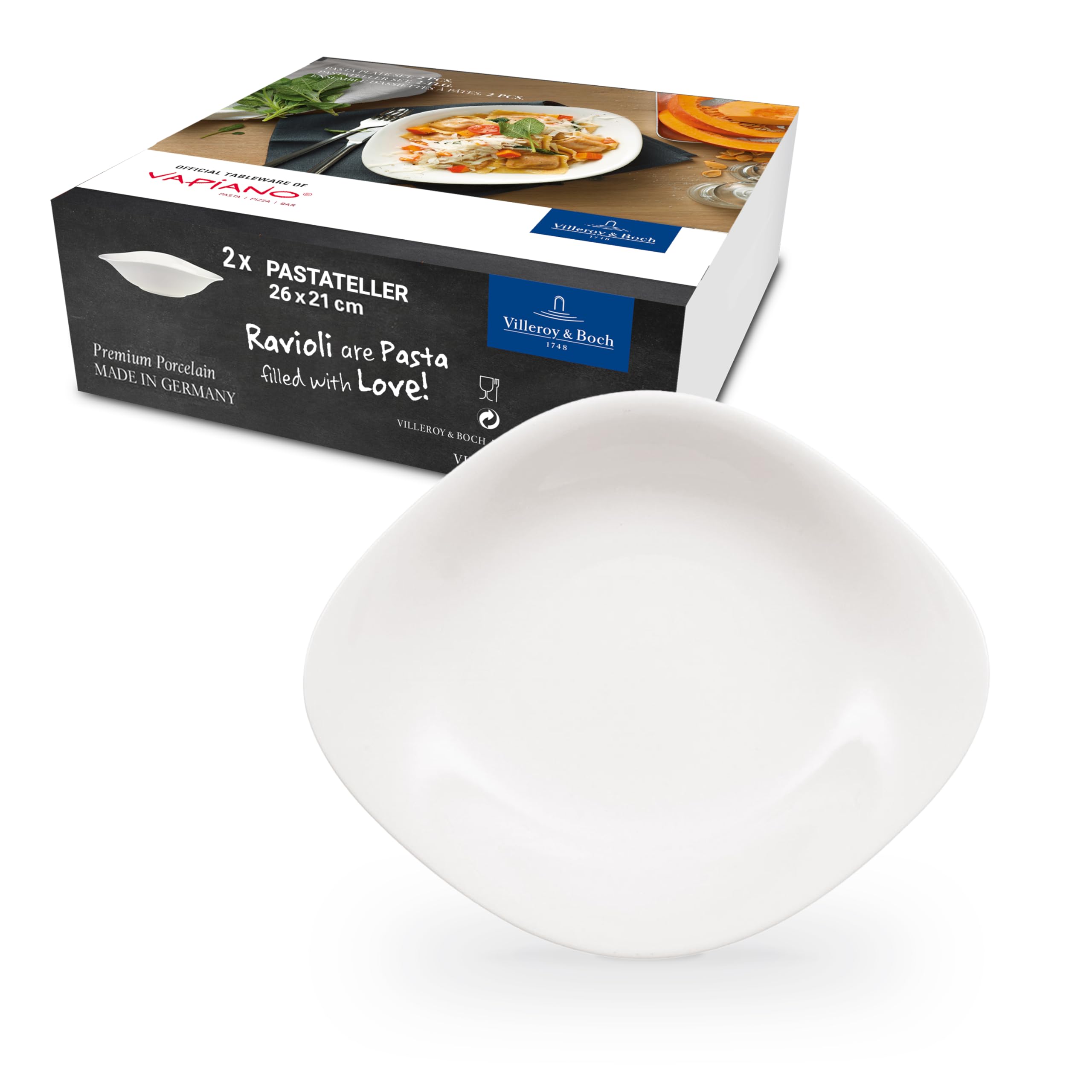 Villeroy & Boch Vapiano Pasta Plate Set, Porcelain, White, 2 Pcs