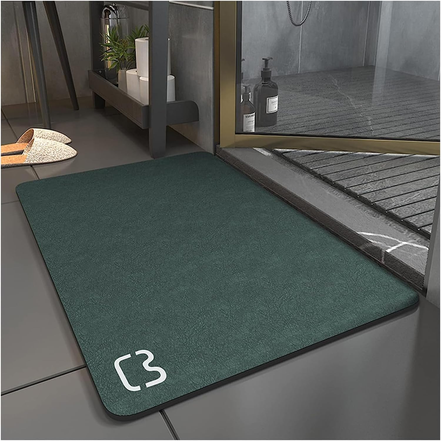 Bath mat,Diatomaceous Super Absorbent Bathtub mat Fast Quick Drying Non-Slip Shower Mat Bath Stone Mat Bathroom Floor Mat, Machine Washable (Dark Green, 40 * 60)