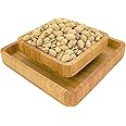 Penko Bamboo Pistachio Snack Bowl Double Dish Holder Bowl Pedestal and Sunflower Seed Nut Bowl with Shell Storage