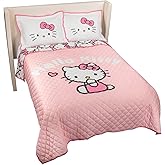 Jay Franco Hello Kitty Pink Stripes & Hearts Full/Queen Size Quilt & Sham Set - Super Soft Lightweight Bedspread Set