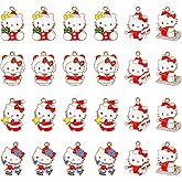 Westingmanual 24 Pieces Christmas Enamel Cat Charms for Jewelry Making, 6 Styles Cute Pink Cat Charms Earring Necklace Bracelet Pendants DIY Crafts