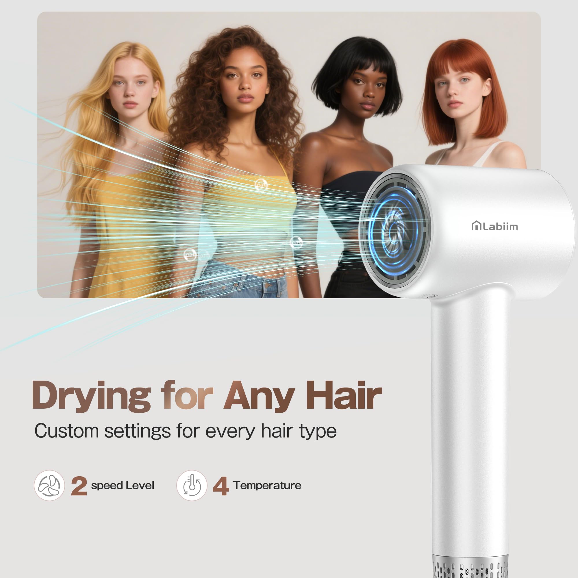 Hair Dryer, High-Speed Ionic Low Noise Blow Dryer with Brushless Motor for Fast Drying, Thermo-Control Quiet Compact Hair Blow Dryer, Hairdryer with 1 Nozzle Attachments for Home Salon Travel