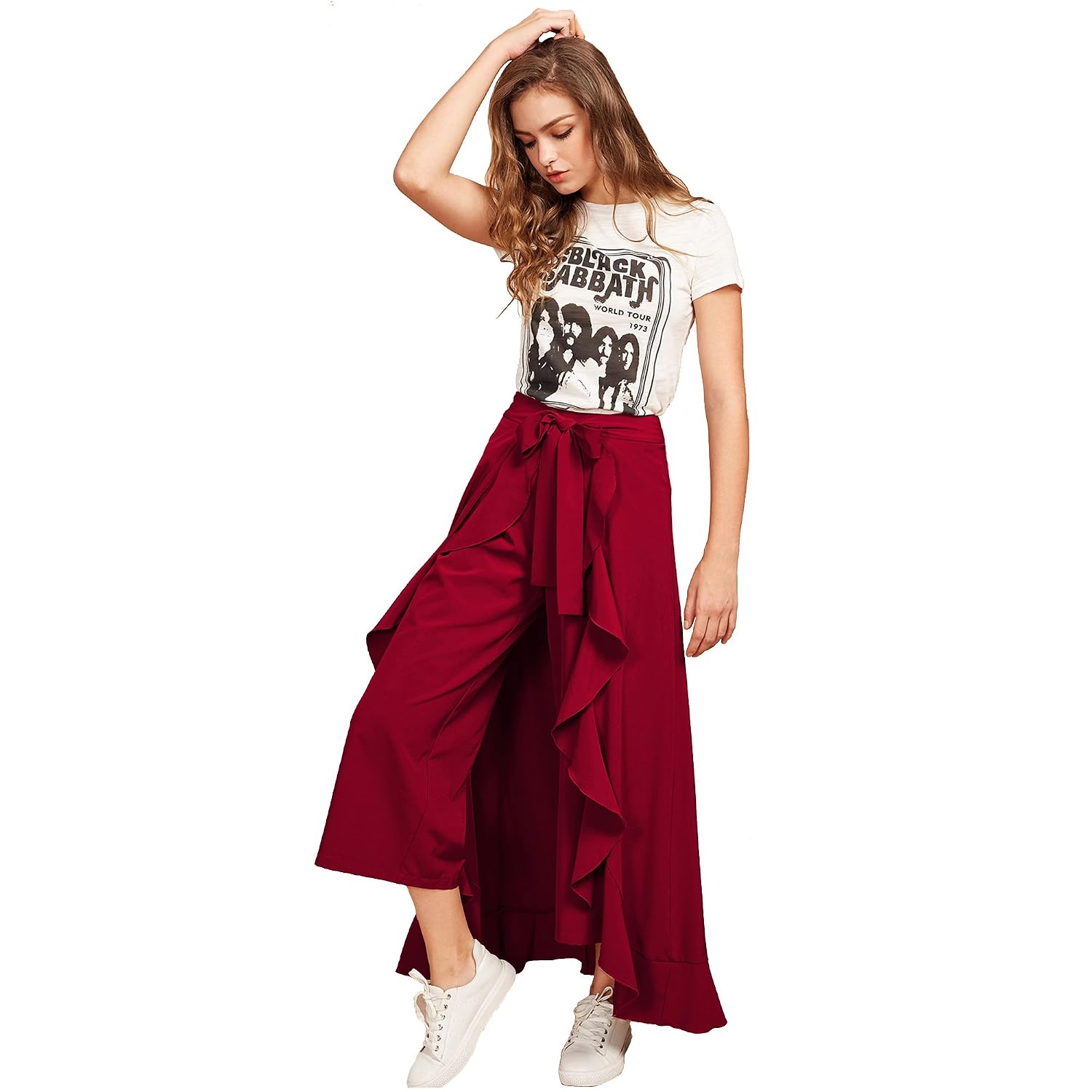 addyvero women's ruffled plazzo eerie black skirt