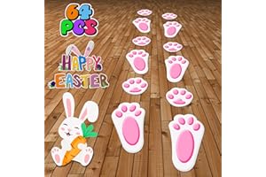 EUOLOAR 64 PCS Easter Bunny Footprints Decals Stickers for Floor, Easter Rabbit Footprint for Wall Window Party Decoration