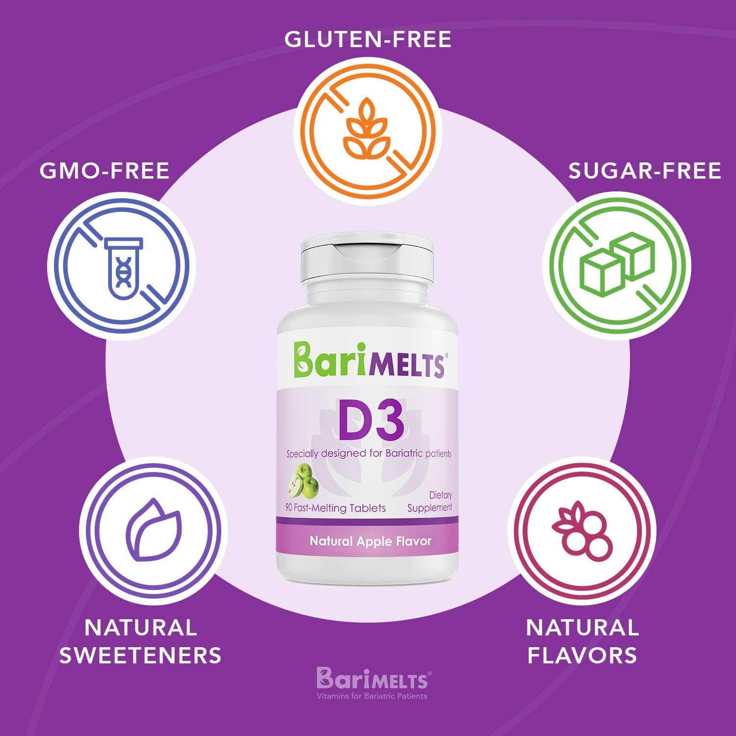 BariMelts D3, Dissolvable Bariatric Vitamins, Natural Apple Flavor, 90 Fast Melting Tablets: Health & Personal Care