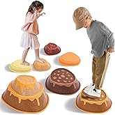 Kids Stepping Stones Balance Set, Floor Is Lava Volcano Stepping Stones Game, Non-Slip Sensory Balance Toys for Toddlers & Kids, Indoor/Outdoor Obstacle Course, Holds 220 lbs, 6-Piece with Spinner