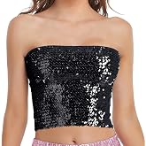 Womens Sparkly Sequin Mermaid Crop Tops, Strapless Metallic Tube Tops for Party Clubwear