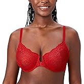 DELIMIRA Women's Front Closure Lace Underwire Sheer Bras Plus Size Full Coverage Sexy Plunge Unlined Bra