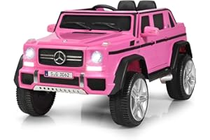 Costzon Ride on Car, Licensed Mercedes-Benz Maybach, 12V Battery Powered Vehicle Toy w/ 2 Motors, Remote Control, 3 Speeds, Lights, Horn, Music, Aux, Storage, Truck, Electric Car for Kids (Pink)
