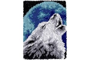 YOOTOM Wolf Latch Hook Rug Kit, Latch Hook Carpet Set, DIY Handmade Crochet Carpet Knotted Cushion Yarn Needlework Tapestry 3D Crafts, Wolf Pattern Pre-Printed, 20x15in